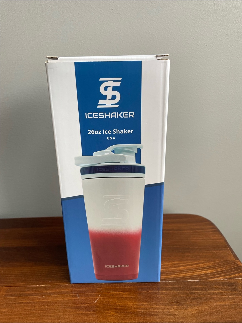 New 26oz Ice Shaker Bottle - White & Red